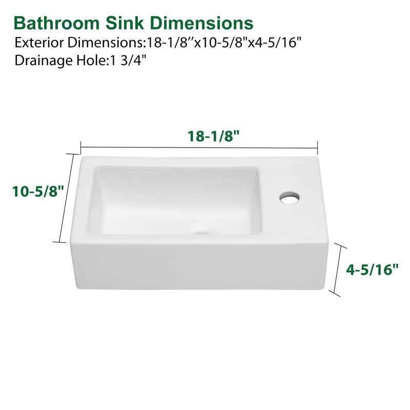 Lordear 18'' White Ceramic Rectangular Wall-Mount Bathroom Sink