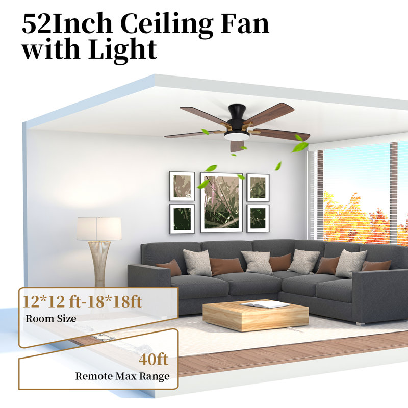 52 Inch Ceiling Fan With Light, Remote Control, Flush Mount Low Profile, Dimmable Led Light, Quiet Reversible Motor For Bedroom, Living Room, Dual-use Black And Brown Styles