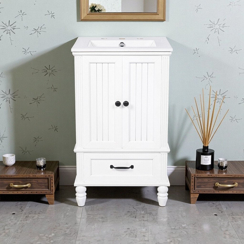 Meuble-lavabo simple 20 po avec lavabo encastré en céramique et portes doubles