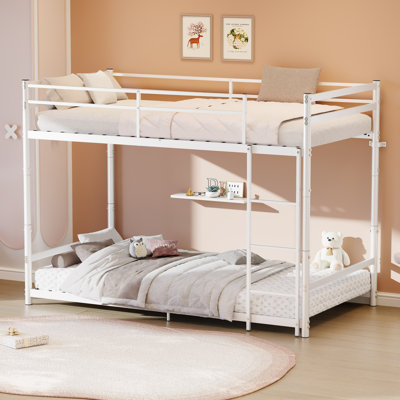 Heavy Duty Metal Twin Over Twin Bunk Bed, Convertible to 2 Separated Twin Beds, Noise-Free Steel Frame with Rubber Anti-Slip Ladder & 11.3" Guardrails, 400/485 LBS Weight Capacity, White
