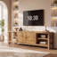 Meuble télé 71 po en bois massif avec tablettes ouvertes, centre de divertissement rustique pour salon, brun naturel-1875995126