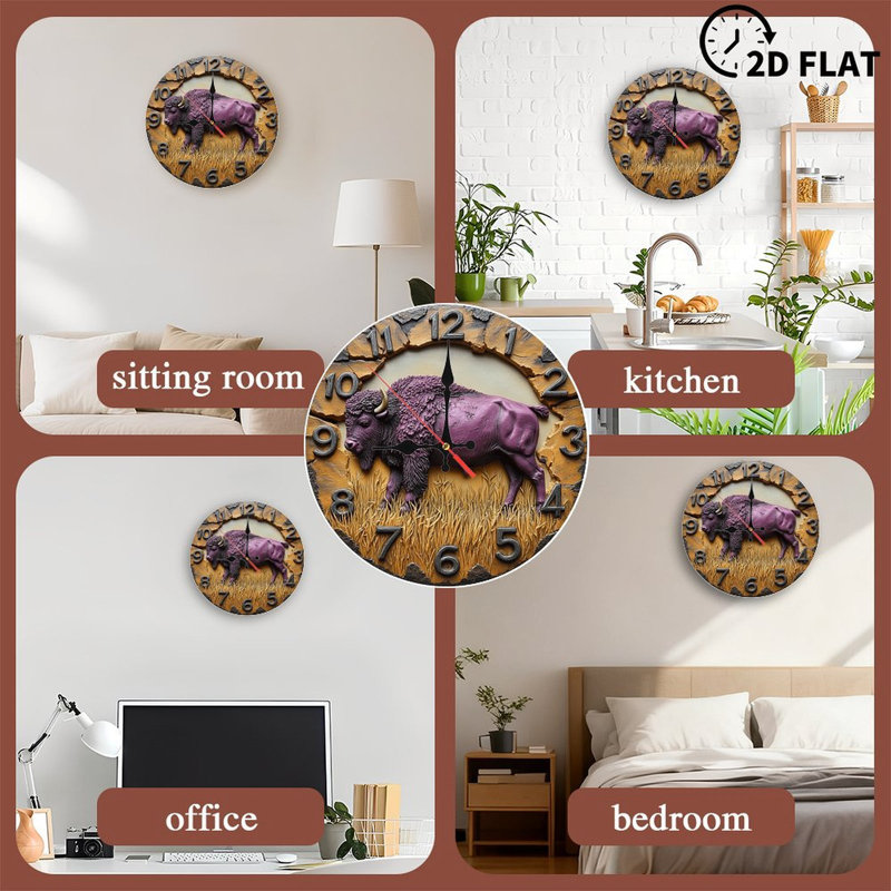 Horloge murale mauve à motif rustique