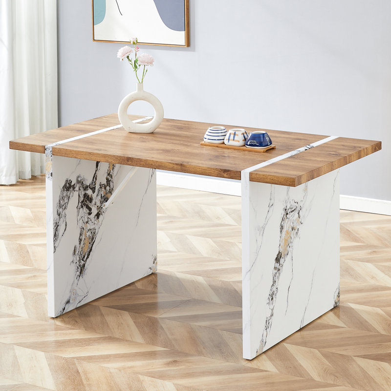 Table de salle à manger carrée de style moderne, table de salle à manger en panneau de fibres à densité moyenne, 55 x 31,5 pouces, peut être utilisée avec 4 ou 6 chaises.