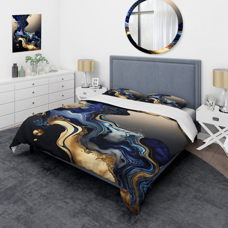 Ensemble de housse de couette en microfibre / polyester Abstract Marble Geode Blue I