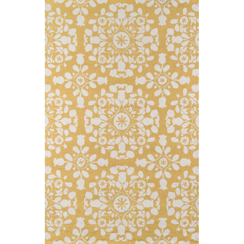 Tapis doré en laine crocheté à la main Roeser, Rectangle 8 pi x 10 pi