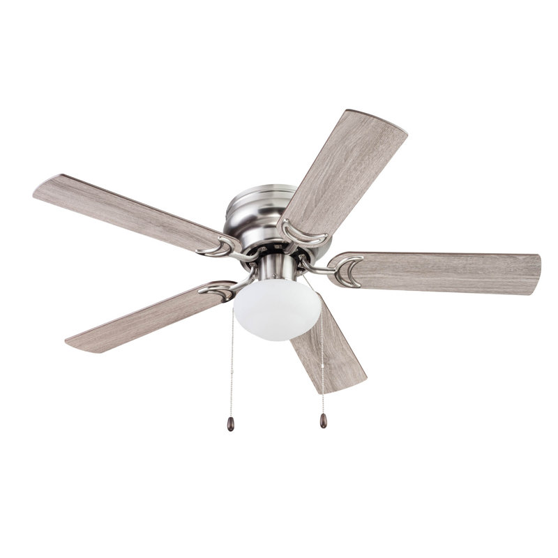 Alvina 44'' Ceiling Fan with LED Lights, Satin Nickel with Gray Oak/Walnut Blades