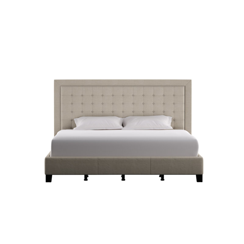 Kaster Upholstered Platform Bed, Heathered Beige Linen, Eastern King