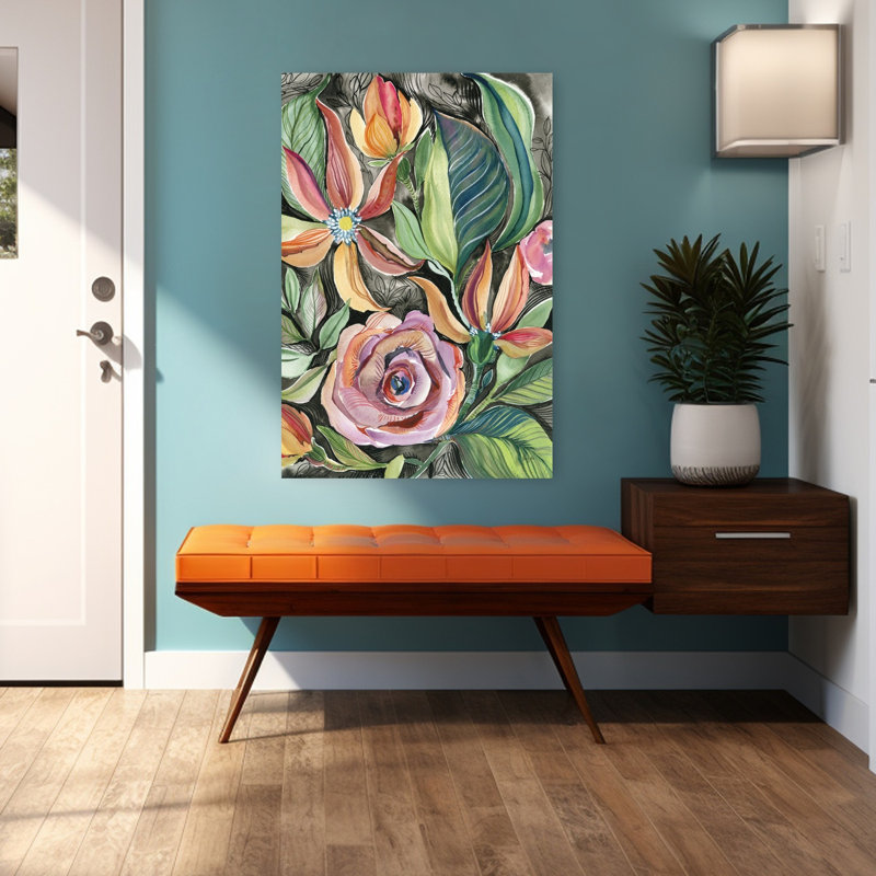Art fantaisiste de fleur de jardin, H 48 po x l 32 po