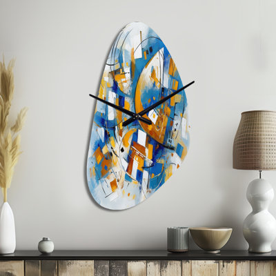 Blue Abstracted Fractals And Dimensions I - Fall Shape Unique Abstract Geometric Wall Clock