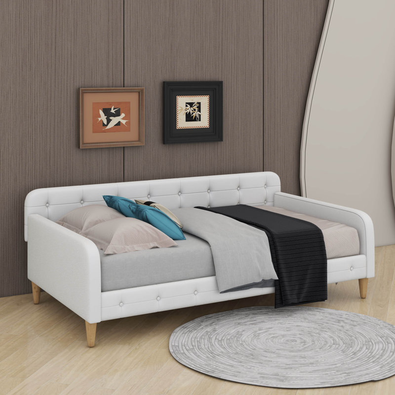 Upholstered Daybed With Legs, Twin, White