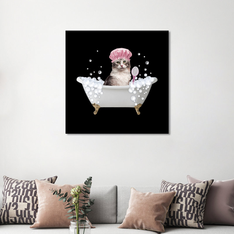 Fun Kitty Bath 3 by Marcus Prime - Wrapped Canvas Graphic Art Print, 93.98 cm H x 93.98 cm W x 3.175 cm D