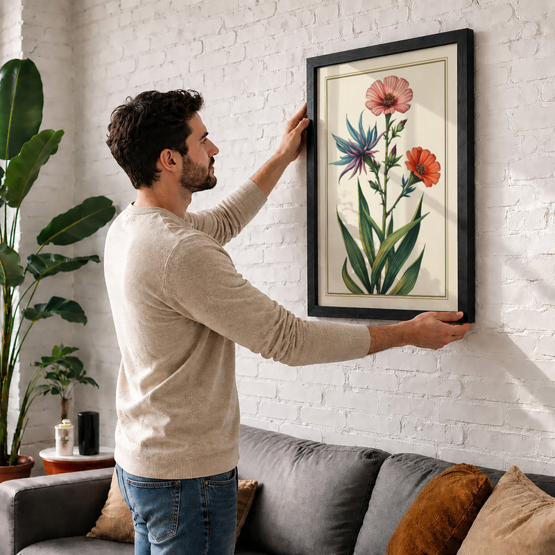 Three Carnations Botanical - Framed Print, A1 - 84.1 x 59.4 cm, Black