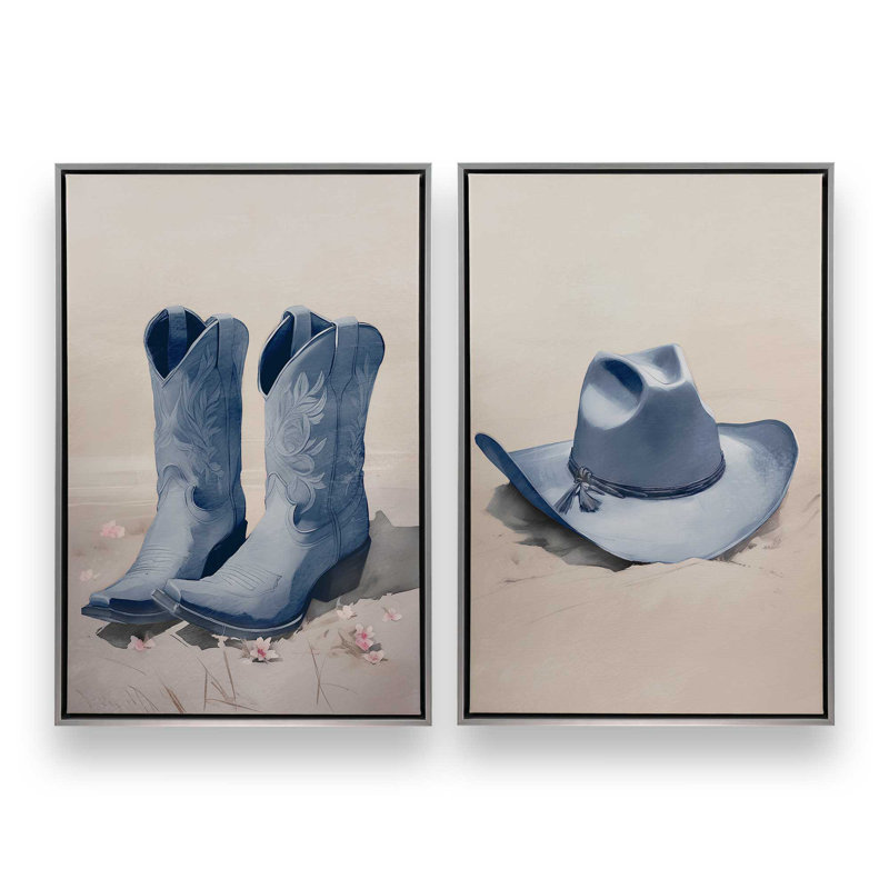 «Cowboy Essentials» en bleu, ensemble de 2, H 49 po x l 66 po, Cadre flottant en chrome poli