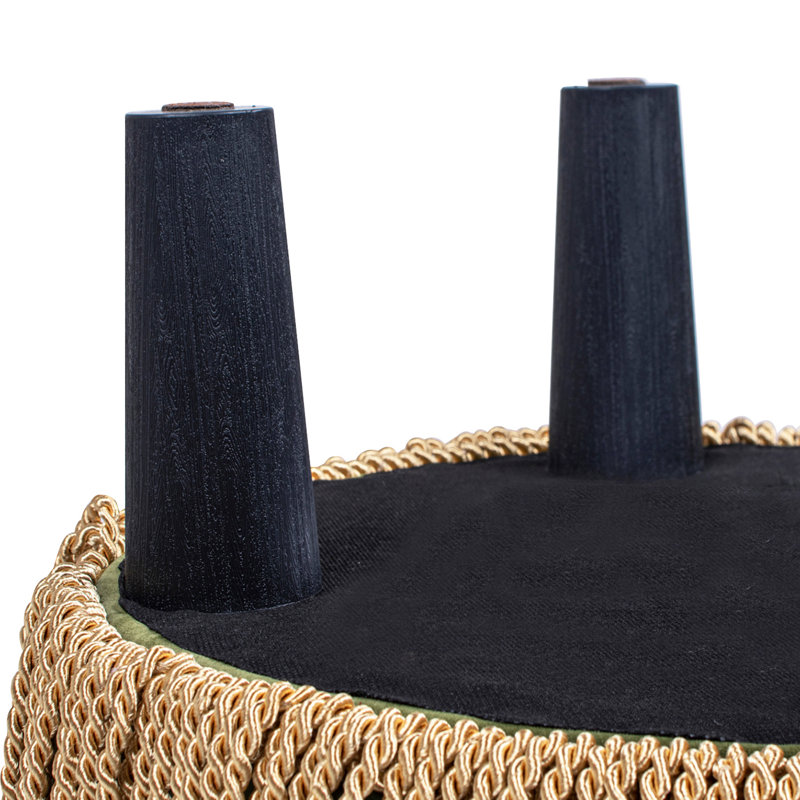 Edward 17.5" Round Upholstered Ottoman With Bullion Fringe, Green