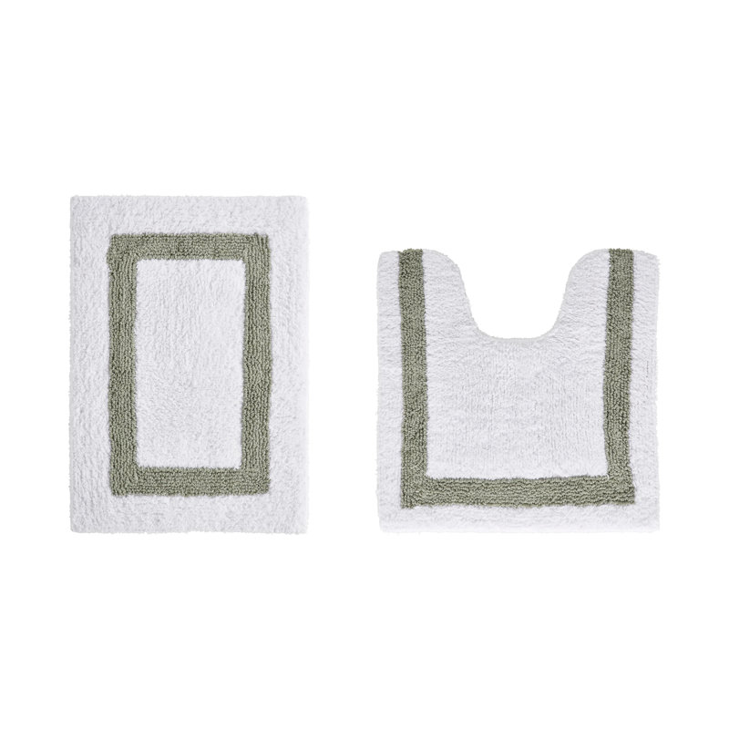 Ensemble de tapis pour salle de bain 2 pièces 100% coton 2370 g / m² Broshouse, tapis de salle de bain touffeté ultra moelleux, super absorbant certifié OEKO-TEX®, réversible, lavable à la machine, confort semblable au spa, sauge blanc / foncé