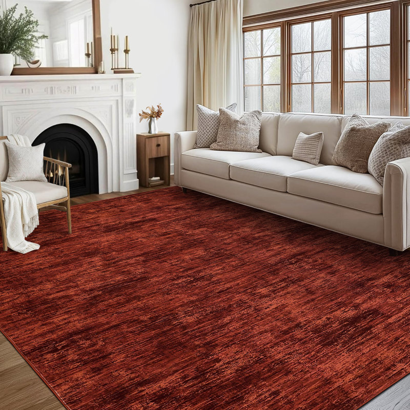 Washable Solid Color Textured Thin Indoor Rug, Low Pile Area Rug with Soft Surface, Non Slip Backing, Easy Clean Design for Living Room, Bedroom, Dorm, Home Office