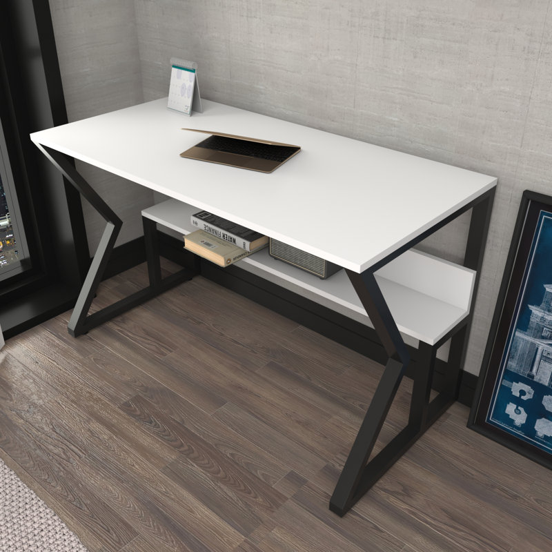 Lacie-Jane 120Cm W Rectangular Computer Desk, Black, White