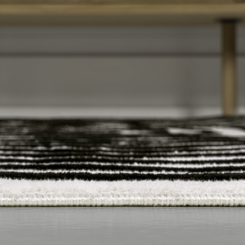 Tapis noir / blanc Freya Modern, Tapis de couloir 2 pi x 8 pi