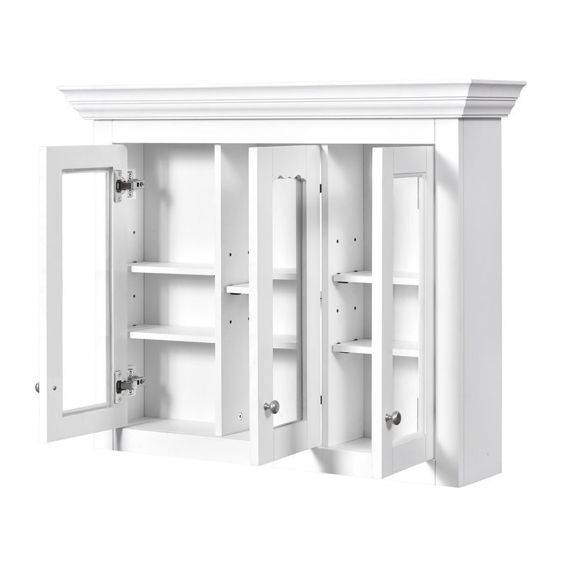 Armoire à pharmacie de 35 po avec miroir, 5 tablettes fermées et réglables, armoire de rangement murale avec portes en verre