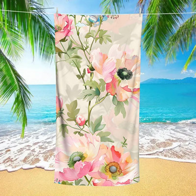 Watercolor Pink Flower Large Oversized Beach Towel Absorbent Microfiber Pool Towels Sand Free Shower Bath Towel Thin Lightweight Beach Blanket For Adults Women Men Swim Pool Camping Travel 60*80inch