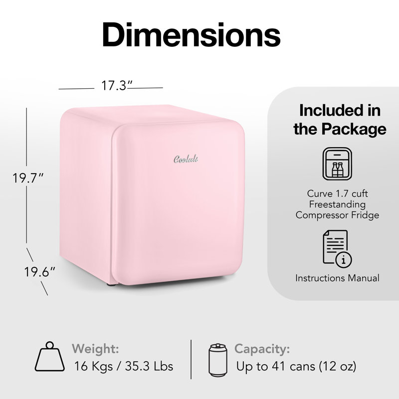 Cooluli Curve 1.7 Cuft Freestanding Compressor Fridge, Pink