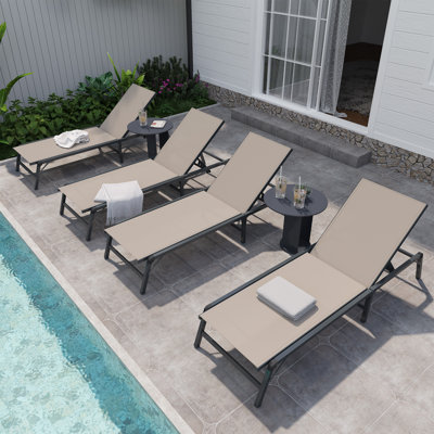Outdoor Chaise Lounge Chair Set Of 4 , With 5-position Adjustable Backrest