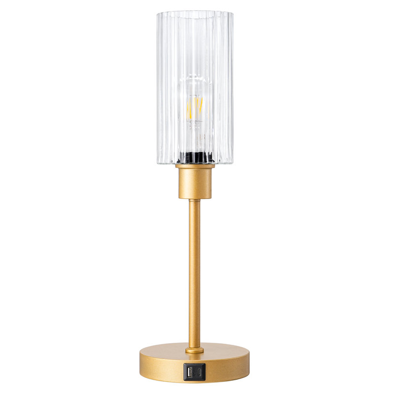 Dimmable Glass Table Lamp with Touch Control and USB Ports, Gold