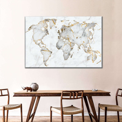 Carte du monde en marbre blanc sur toile