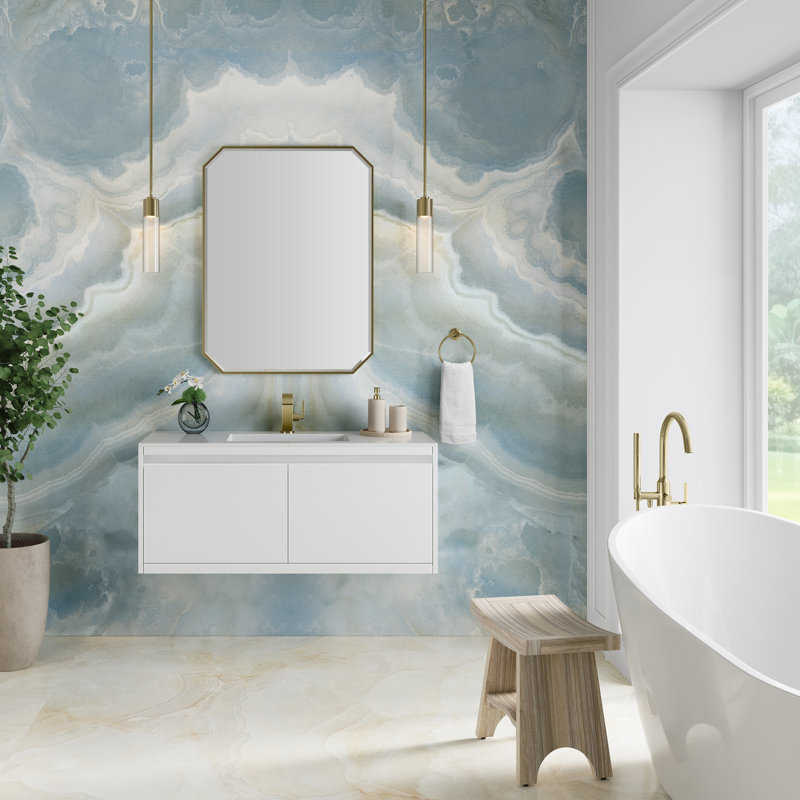 Mantova 47.25'' W Single Vanity, Glossy White/Champagne Brass, Glossy White