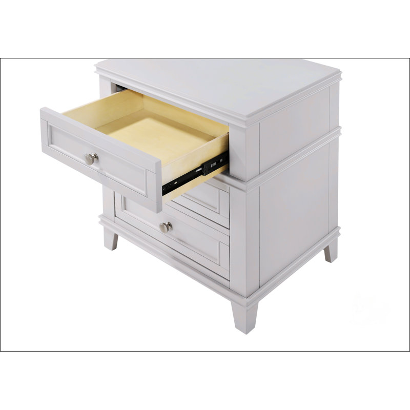 Table de chevet 3 tiroirs avec port de chargement USB, mobilier de chambre fonctionnel et élégant, Gris