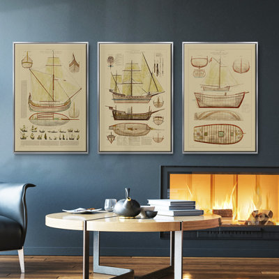 Antique Ship Plan I 3 pièces