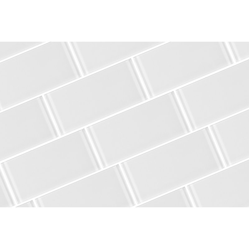 Metro 3 in. x 6 in. Glass Straight Edge Subway Wall & Pool Tile, Snow White