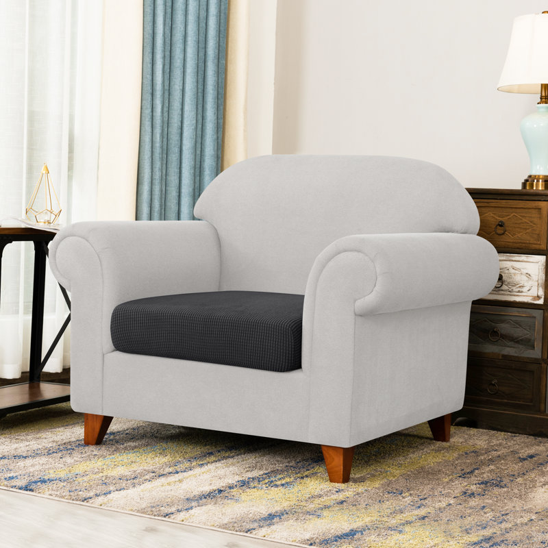 Stretch Textured Grid Box Cushion Armchair Slipcover, Grey