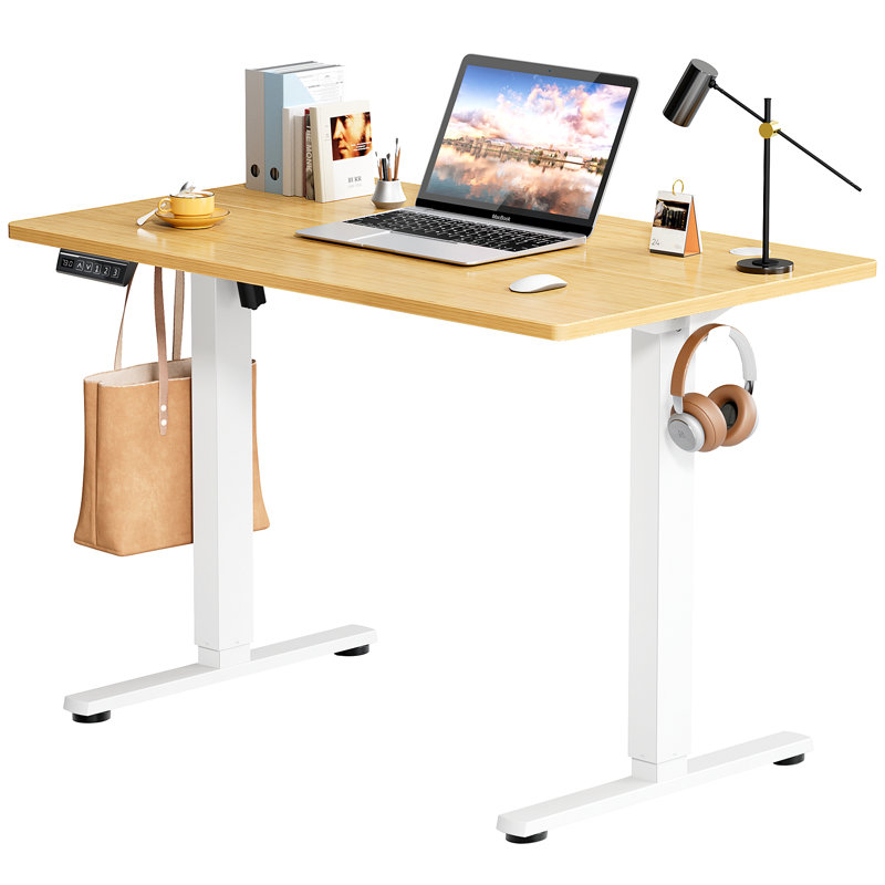 Height Adjustable Standing Desk, 48" H x 39.37" W x 23.62" D, Bamboo/White