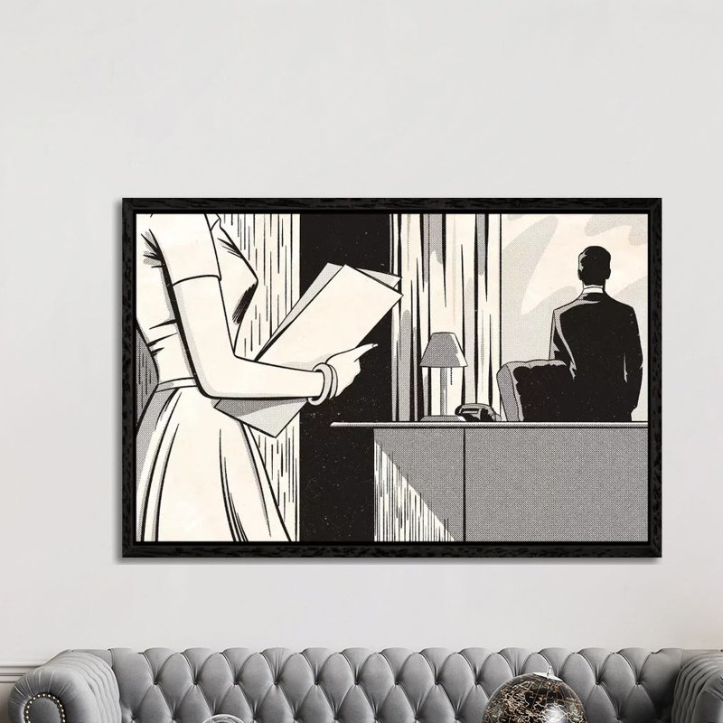 Noir Office by Joseph McDermott - Print on Canvas, 152.5 cm H x 101.5 cm W, Black Framed