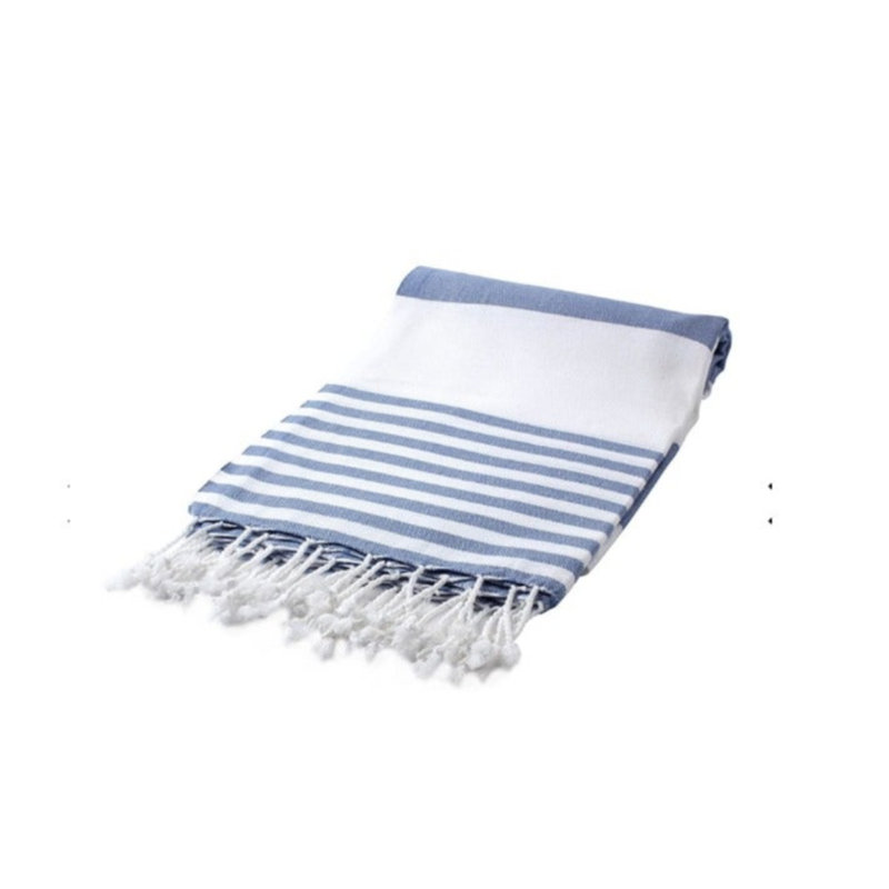 Mahika Turkish Cotton Lightweight Beach Towel, Blue/White