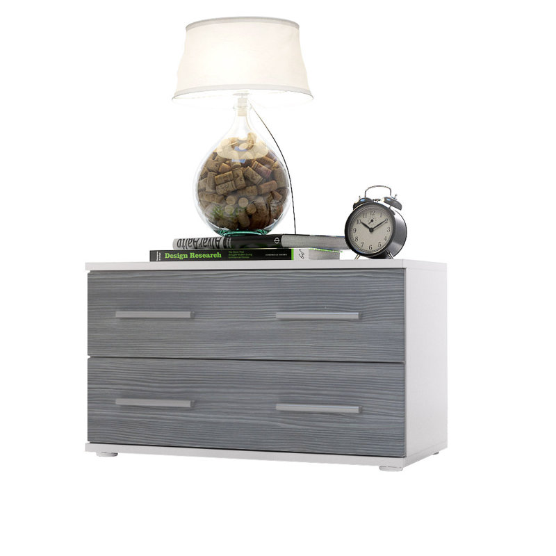Janney 59.99cm W Wood Bedside Table, Matt white/Avola anthracite