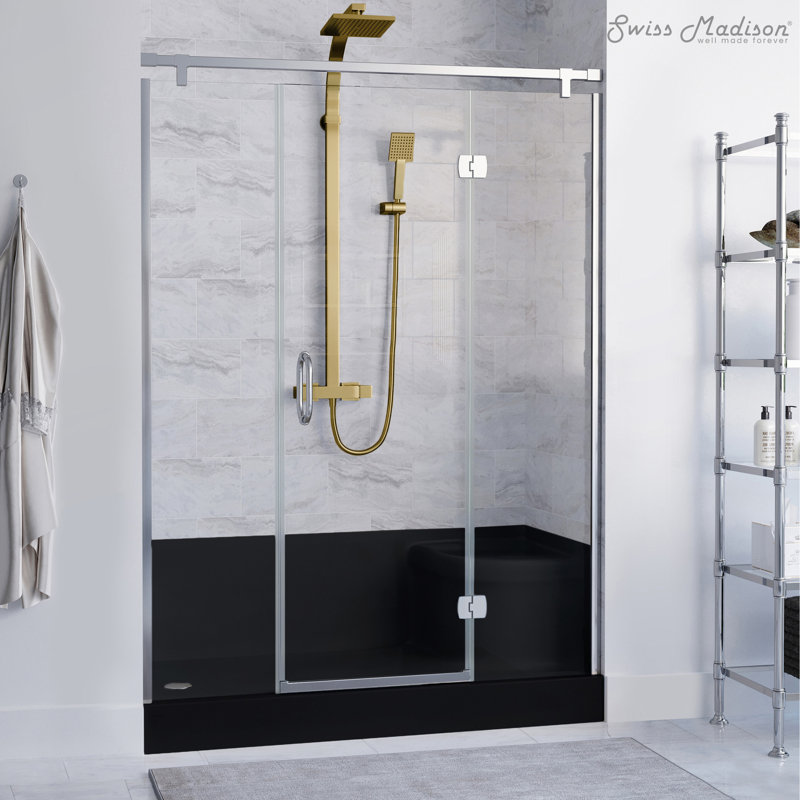 Aquatique 60" x 32" Shower Base in Matte Black, Left