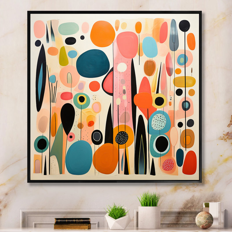 Pink Mid Century Playful Patterns II - Mid-Century Canvas Art Print, Noir, H 36 po x l 36 po