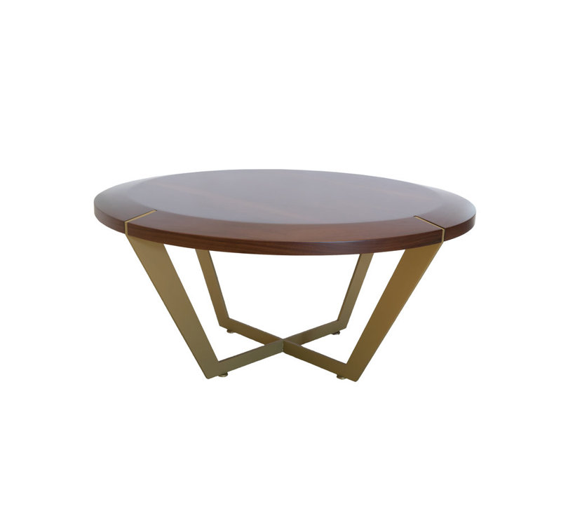 Heritage Solid Wood Top Coffee Table, 15" H x 40" L x 40" W, Polished Brass