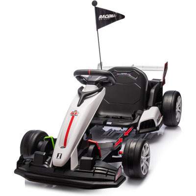 24V Kids Electric Go Kart, 7.5MPH Variable Drift Racing Car w/ 2×200W Motors, Adjustable Legroom, Power Display