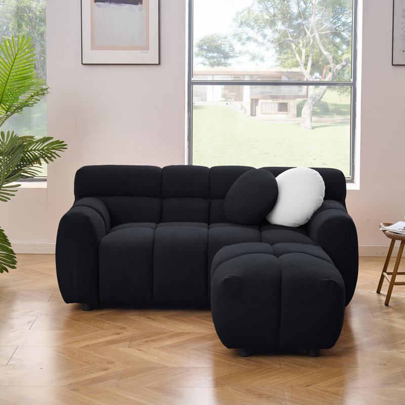 Kieayla 2 - Piece Living Room Set, Loveseat With Ottoman, Black