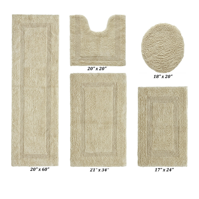 Lux Premium 2370 GSM 100% Cotton 5 Piece Bath Rug Sets, Machine Washable, Super Absorbent & Tufted Weave Reversible Bath Mat for Bathroom, Shower, and Tub, Oeko-Tex Certified Bathroom Rugs, Sand