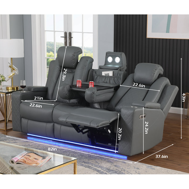 Tiertza Electric Power Reclining Sofa With Adjustable Headrest  & Storage, Gray