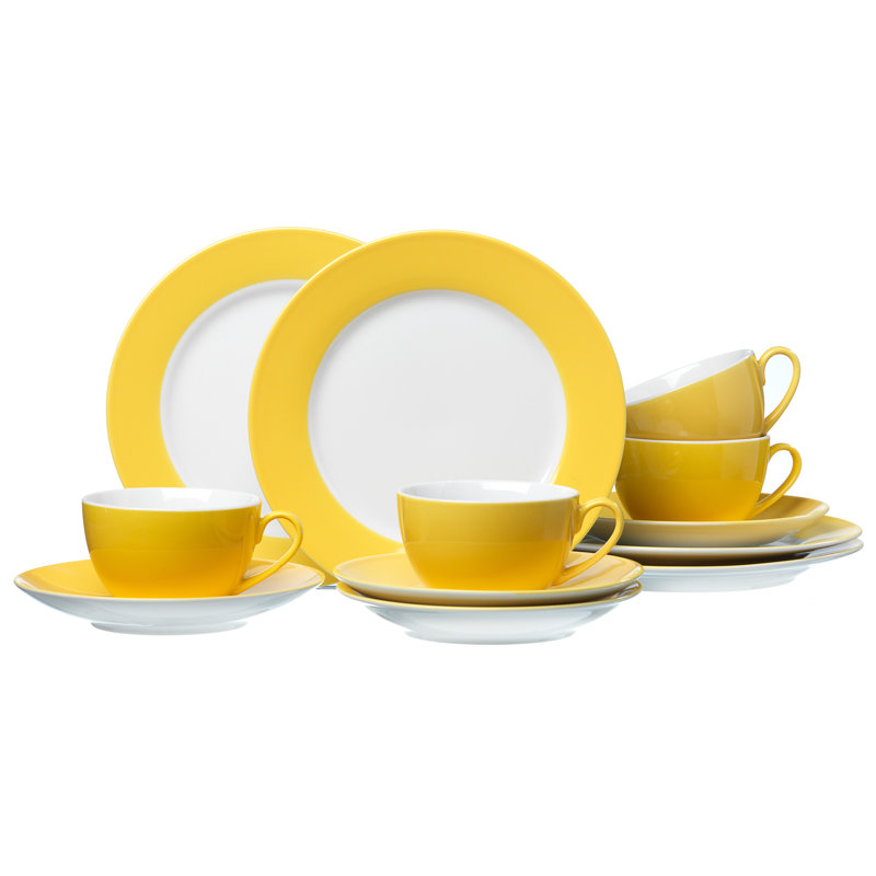12 Piece Dinnerware Set, Service for 4, Yellow/White