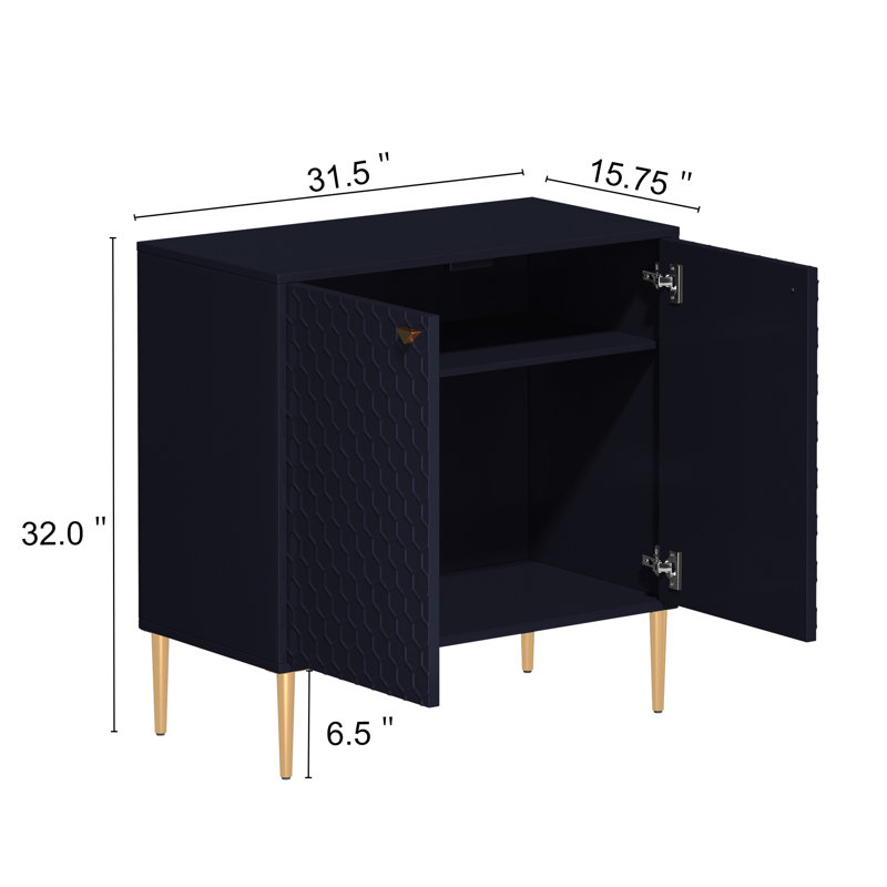 Wood 32" H 2-Door Accent Cabinet with Metal Legs, Blue