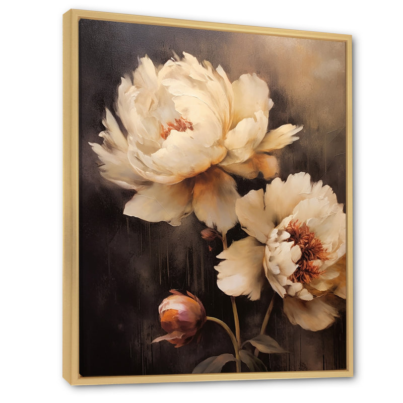 Pivoines botaniques rétro dévoilées III, Cadre naturel flottant, H 32 po x l 24 po x P 1 po