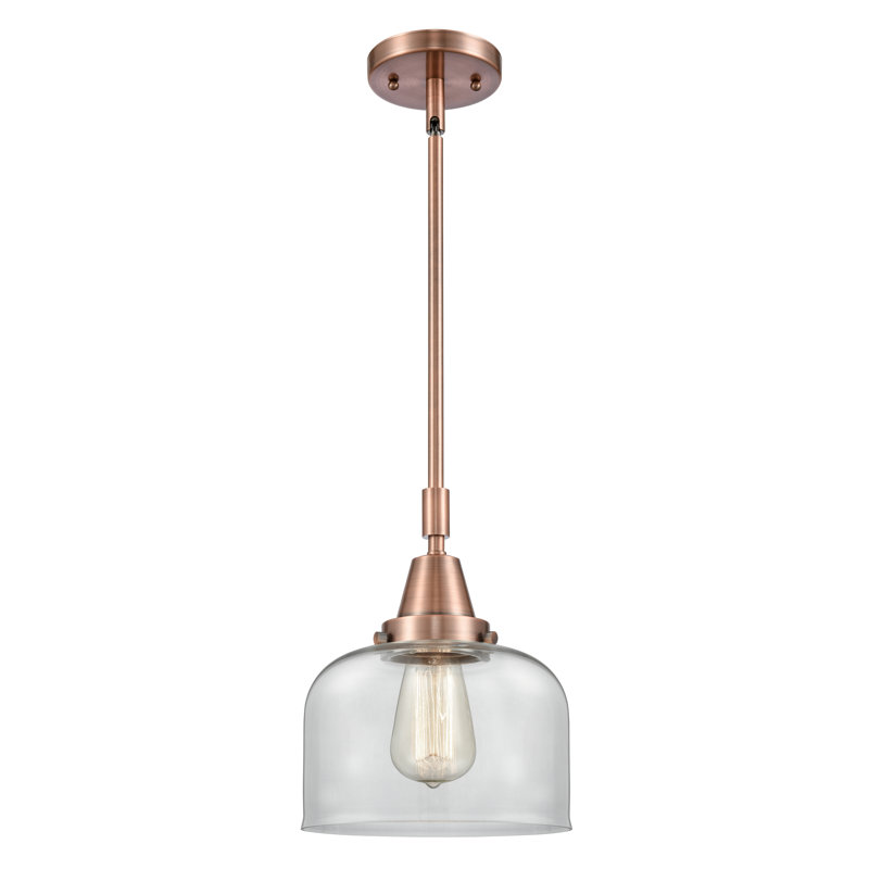 Luminaire suspendu 1 lumière à une cloche, H 44,12 po x l 8 po x P 8 po, Transparent, Cuivre antique