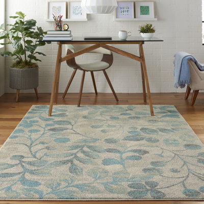 Tapis en polypropylène tissé à la machine en bleu / vert Yahara