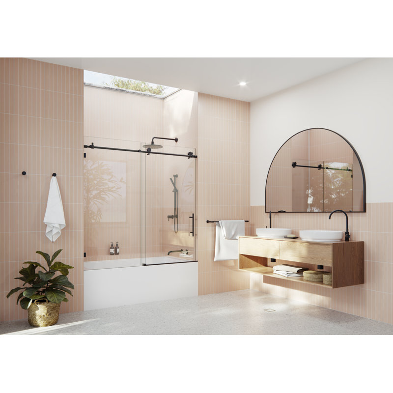 Eclipse 56 - 60 in. x 60 in. Fully Frameless Sliding Bathtub Door, Matte Black